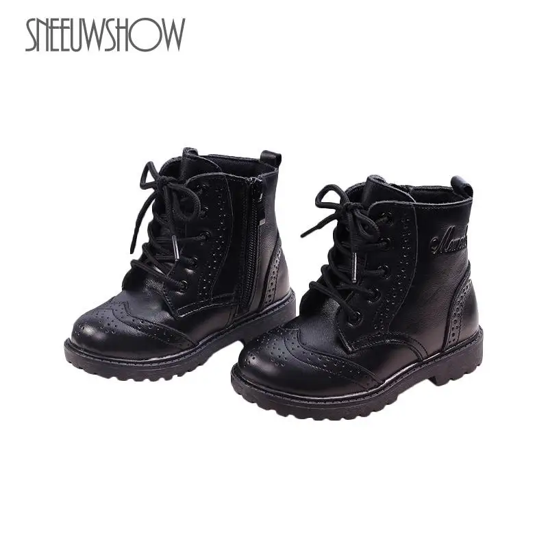 

2018 Autumn Winter Cowhide Children's Plush Warm Martin Boots for Baby Boys British Ankle Boots Genuine Leather Fur Shoe Girls