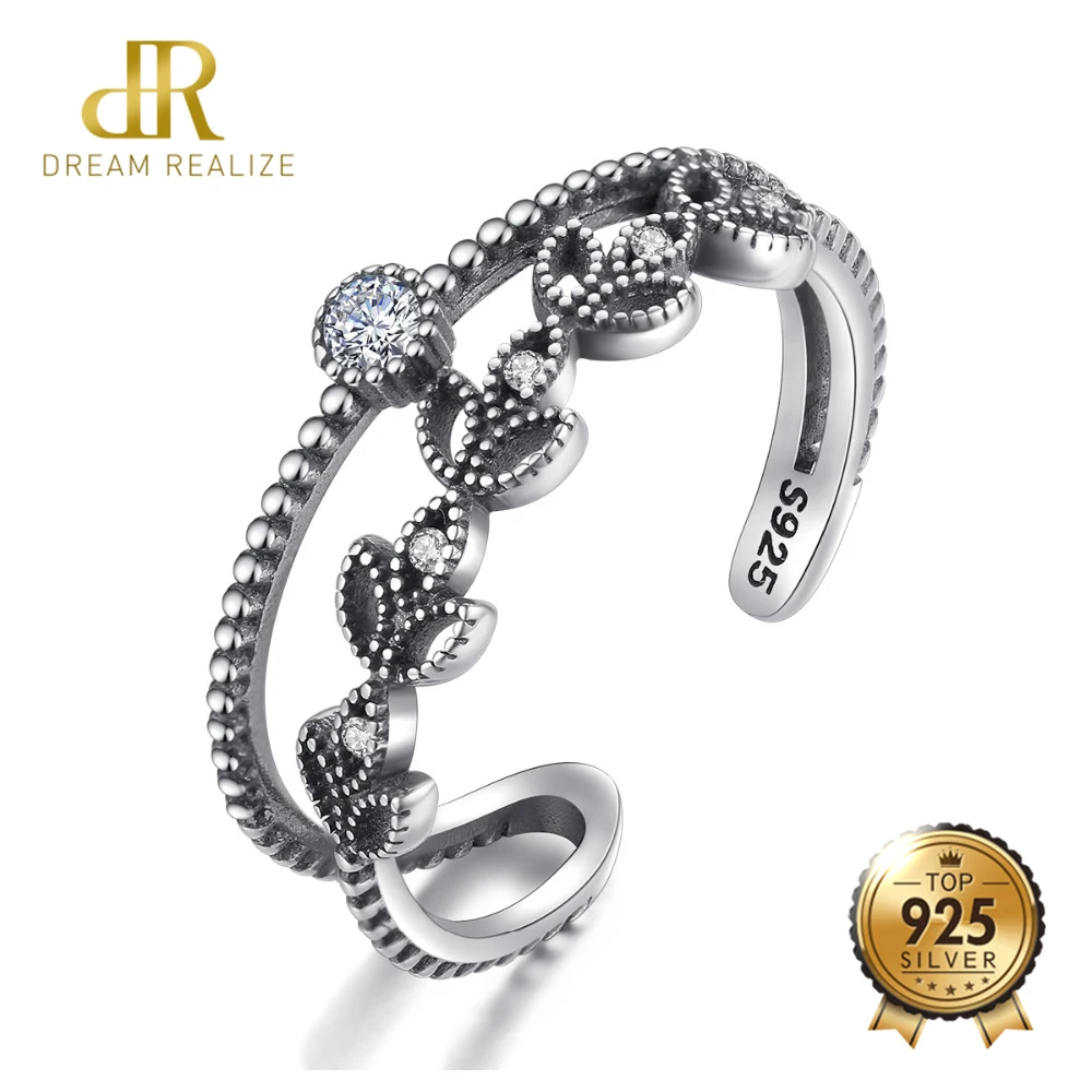 

DR Irregular 925 Sterling Silver Female Charming Hollow Design Open Rings Carving S925 Ethnic Fashion Fine Jewelry Wholesale