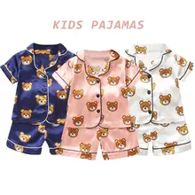 Детские пижамы; детская мягкая одежда для сна с рисунком медведя; пижамные комплекты для малышей; Пижама для мальчиков и девочек; футболка и шорты; одежда для сна; одежда для детей;