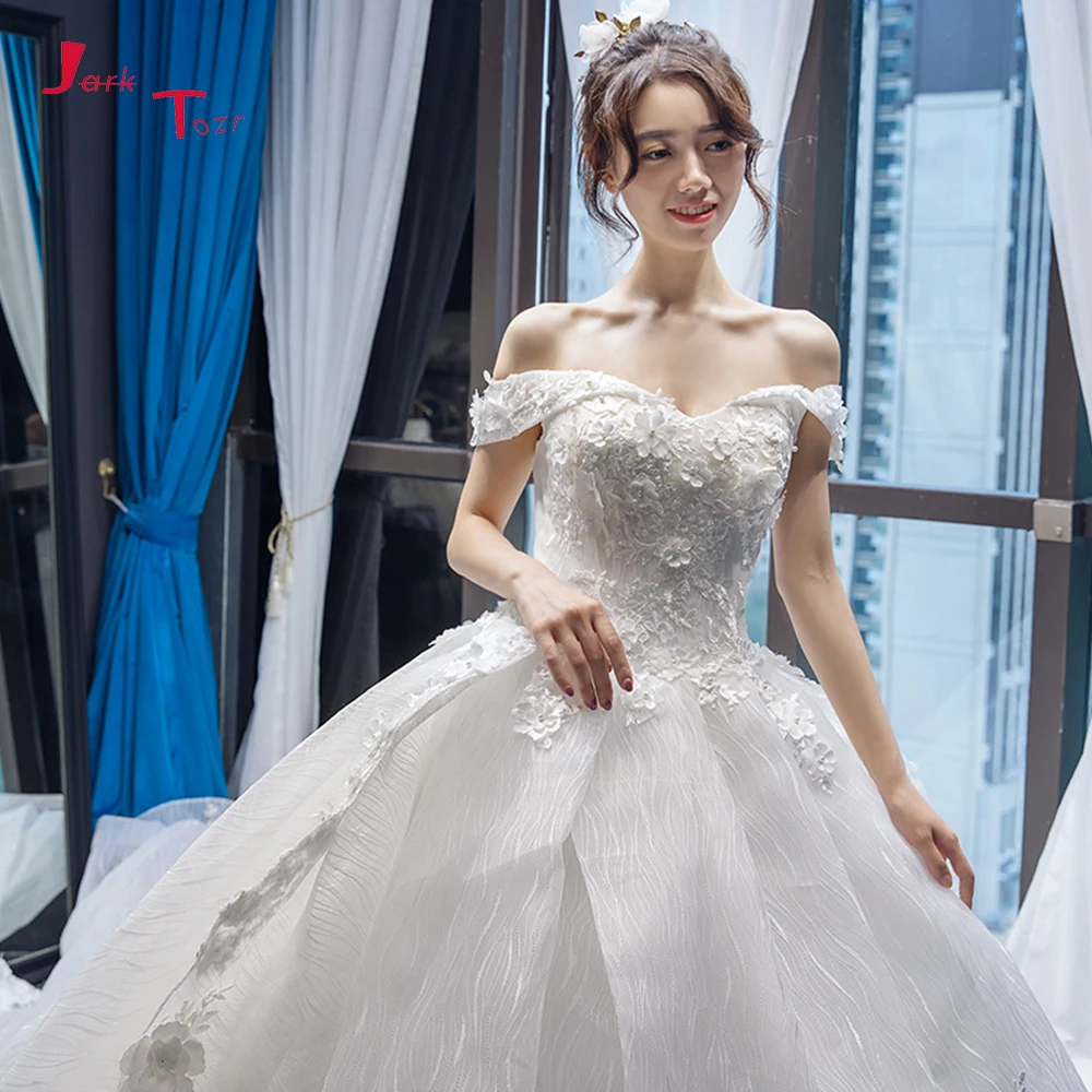 Robe De Mariee Princesse De Lux, роскошное бальное платье с коротким рукавом, жемчугом, цветочной аппликацией и кружевным шлейфом, свадебные платья