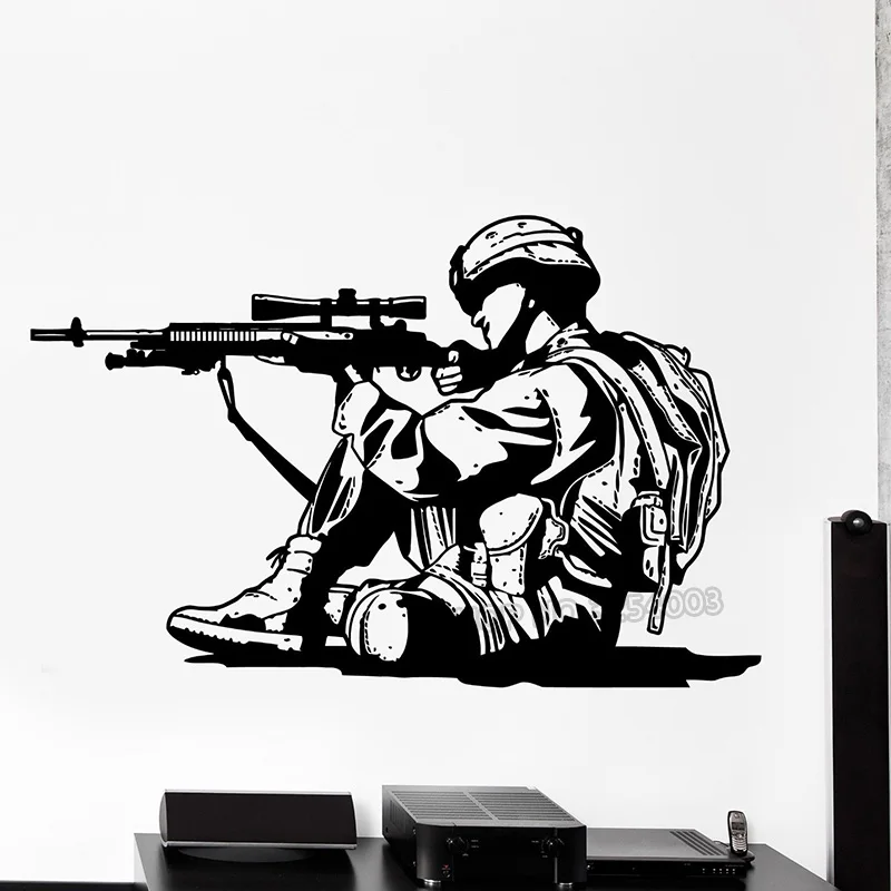 Marine Soldier Wall Decals Gun Silhouette Wall Decal Vinyl Adhesive