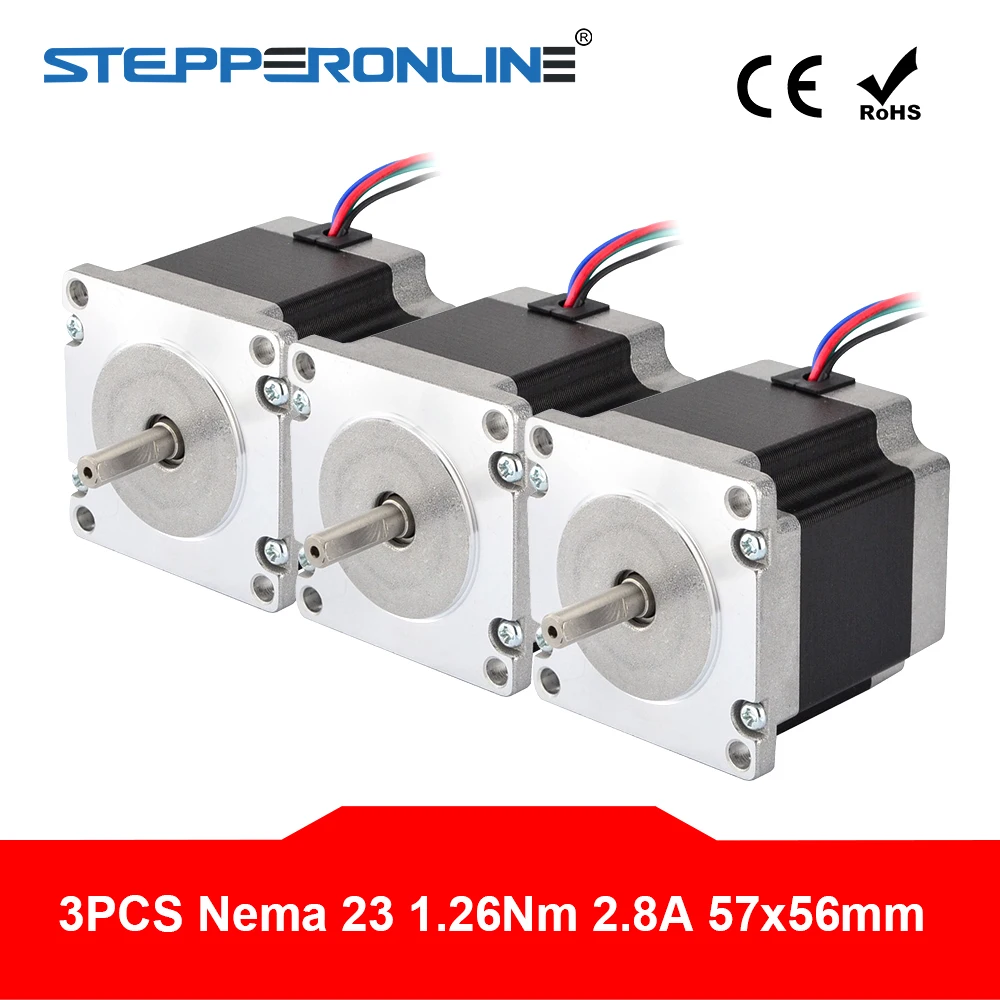 Motor de Passo do Eixo Milímetros para Cnc 3 Pcs 23 Nema Stepper Motor 1.26nm 178.4oz.in 56mm 2.8a 4 chumbo Nema23 6.35 Moinho Router Torno