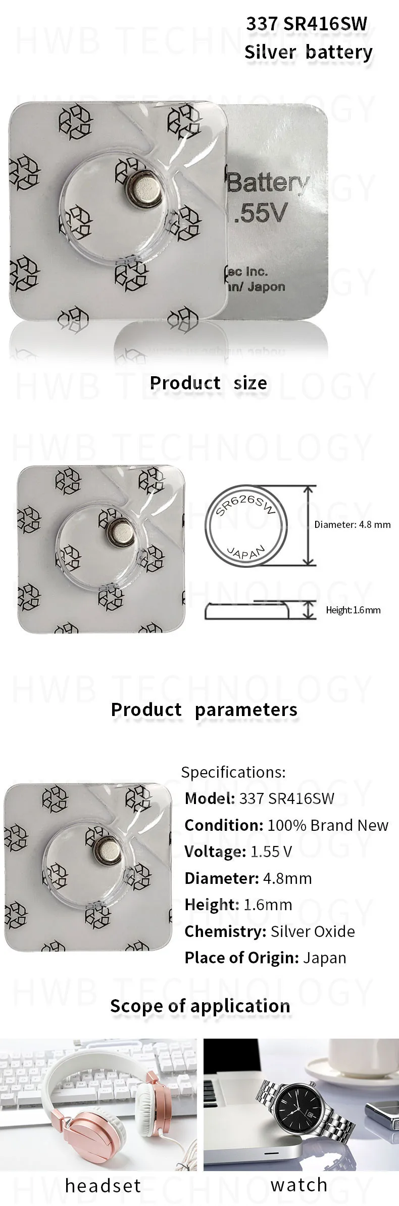 50 шт./лот оригинальные новые часы батарея 337 SR416SW серебро 1,55 V аккумулятор таблеточного типа для часы swatch светодиодный наушники