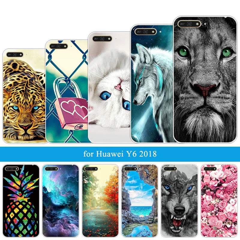 Case For Huawei Y6 Y9 Y7 Prime 2018 Cases TPU Silicon Transparent Clear Bumper Wolf Back Cover Pro 2019 | Мобильные телефоны и