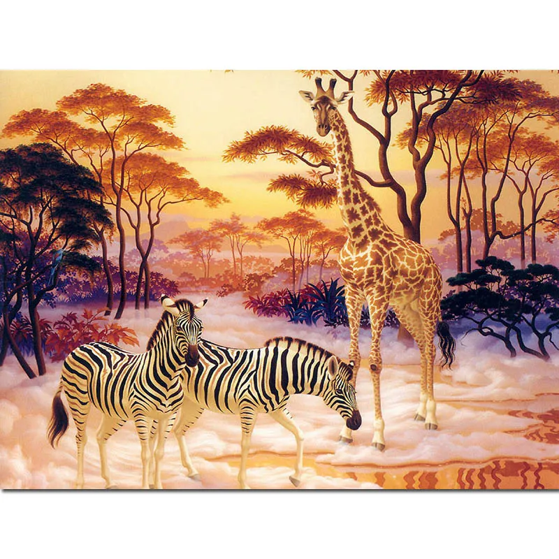Full Square 5d Diy Diamond Painting Giraffe Cartoon Animal Embroidery Zebra Landscape Tree Cross-stitch Home Decor X69 | Дом и сад