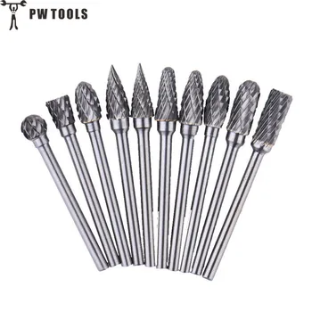 

PW TOOLS 10pcs High-quality Tungsten Carbide Rotary Burrs Set Durable Milling Cutter with Plastic Box for Power Tool Accessories