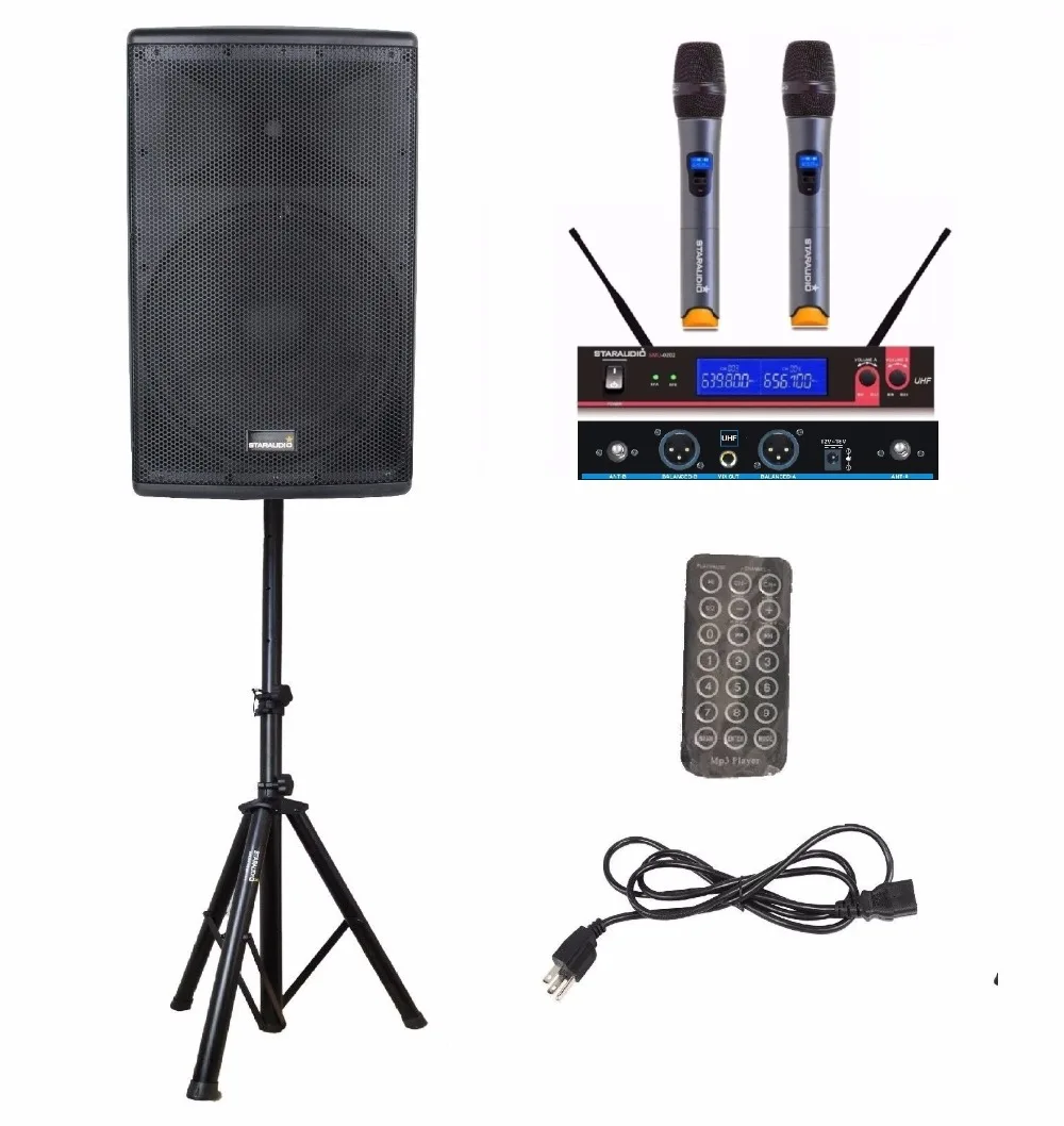

STARAUDIO SHD-15 Pro 15'' 4000 W 2-Way Powered Active Karaoke Stage Audio Bluetooth Speaker W/ 2CH Wireless Mics
