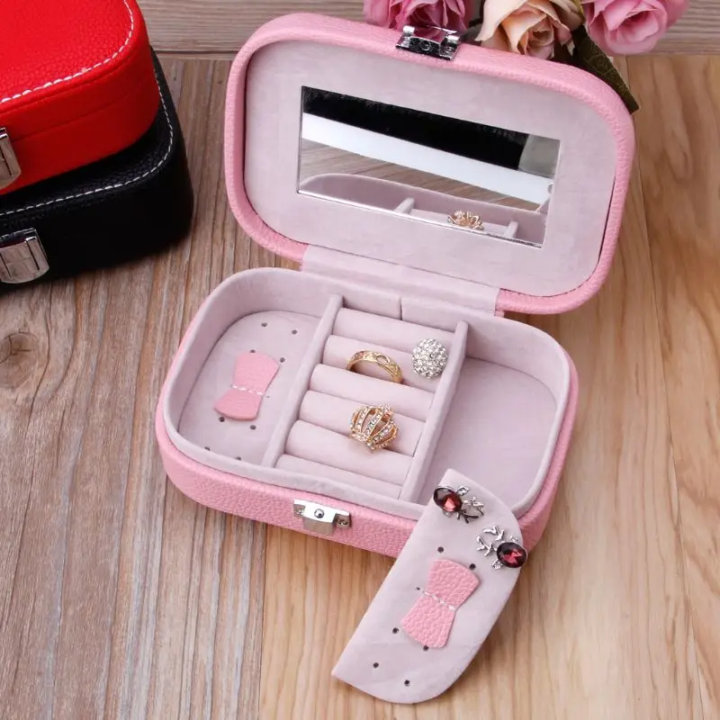 Travel Jewelry Box Портативные кожаные серьги Кольца Хранение ювелирных изделий Дорожный кейс