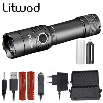 

Light Led Flashlight Torch Litwod Aluminum Xm 3800lm Bulbs Rechargeable T6 Grey Hunting, Riding, Camping Adjustable 10w 5-8