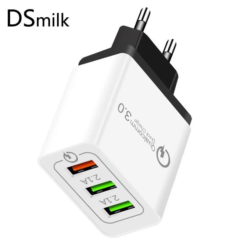 DSmilk USB Зарядное устройство 3-Порты Quick Charge 3 0 для samsung быстро iPhone XiaoMi стены
