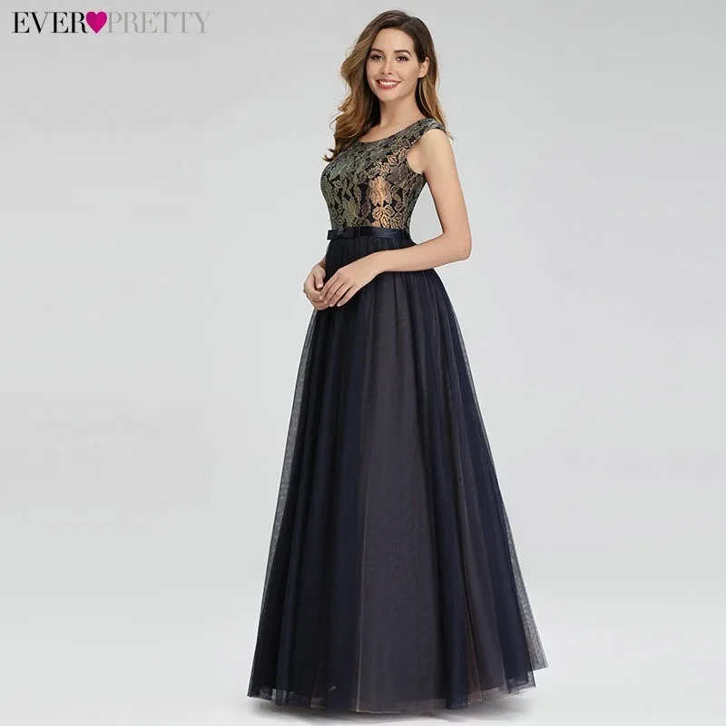 Вечерние платья с круглым вырезом Ever Pretty элегантное кружевное лоскутное платье