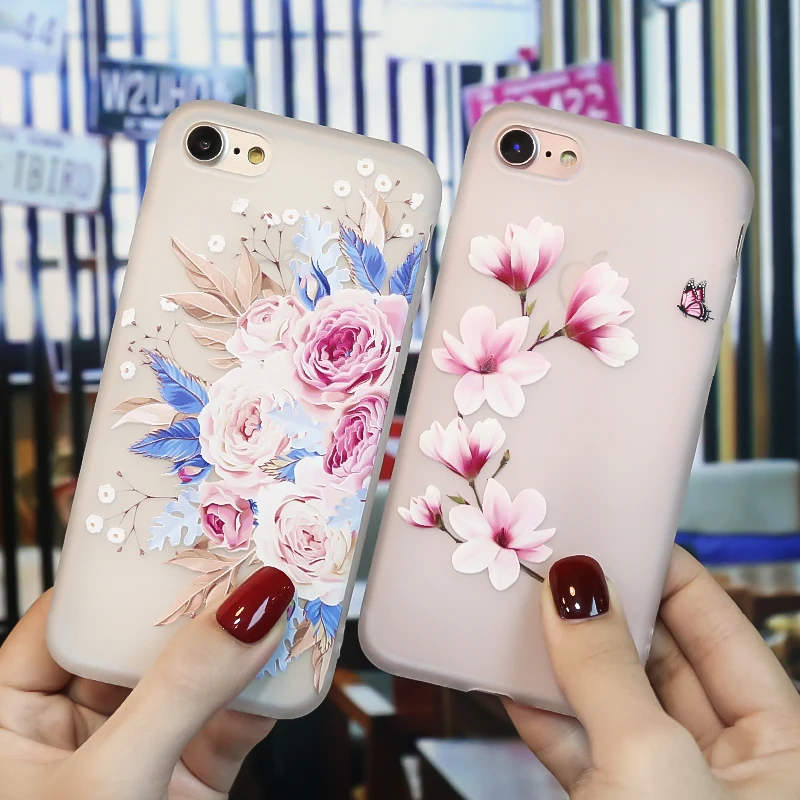 

Luxury Cover FOR Capa iPhone 7 Case 3D Floral Protective Phone Coque For iPhone 6 7 8 X Plus XR XS MAX 5 SE 5S Silicone