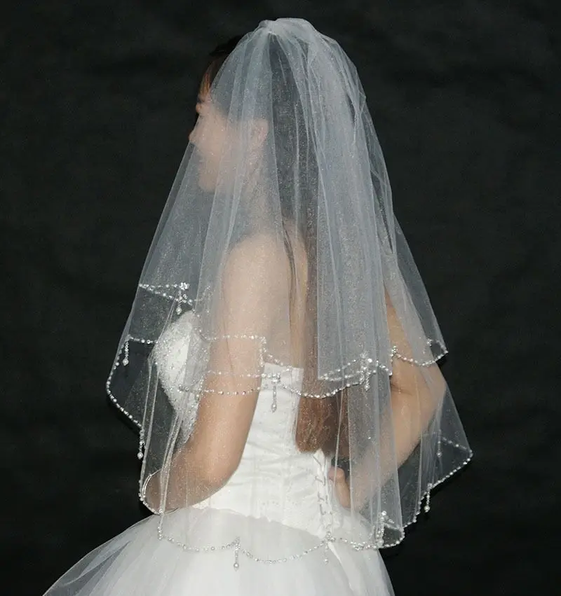 Вэу de noiva На Складе Тюль Свадебное Покрывалами Слоев Вуаль Mariage Кулон Жемчуг