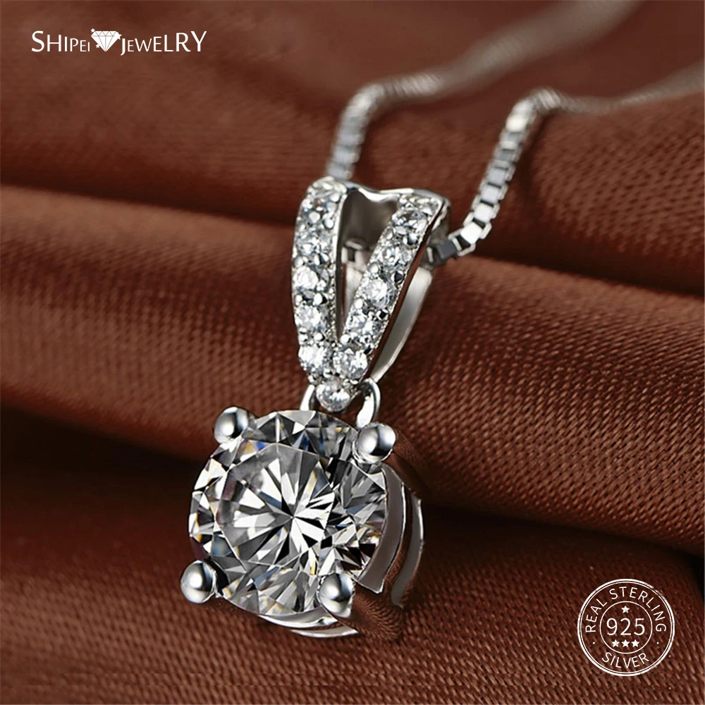

ShiPei 100% Sterling Silver Necklace Fine Jewelry White Gold Round Moissanite Pendant Necklace for Women Anniversary Gift