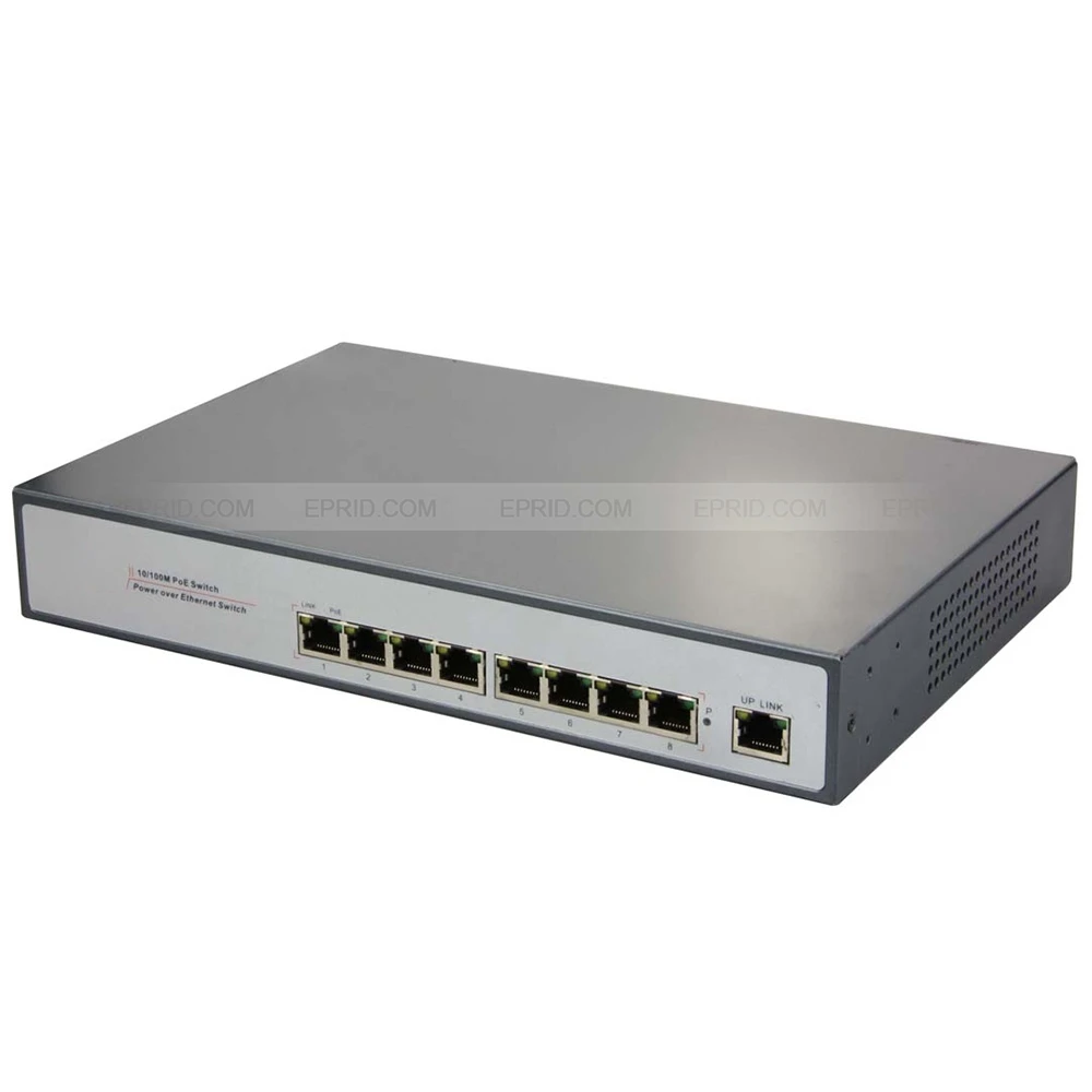 9 Ports 8 PoE Injector Power Over Ethernet Switch 1,2+/3,6- IEEE802.3at 25.5W 100M