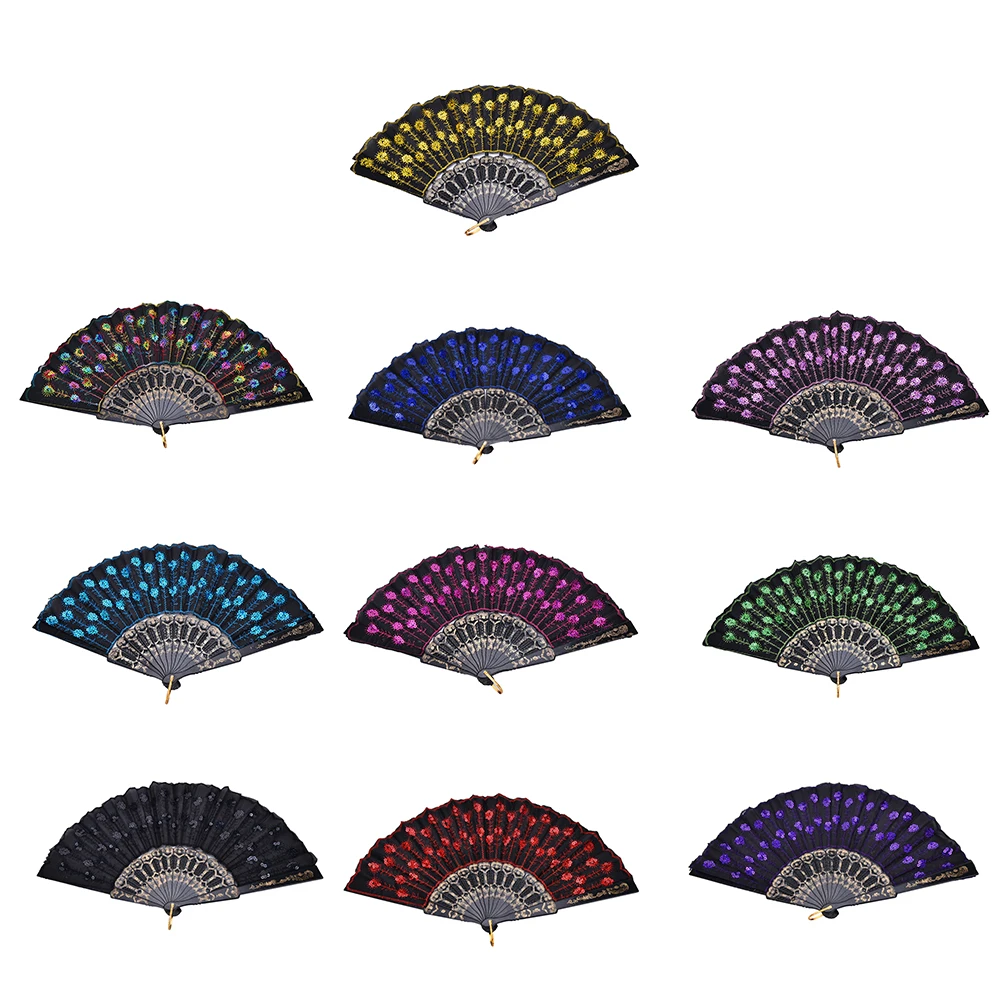 1pcs Spanish Style Folding Embroidered Sequins Flower Lace Fan