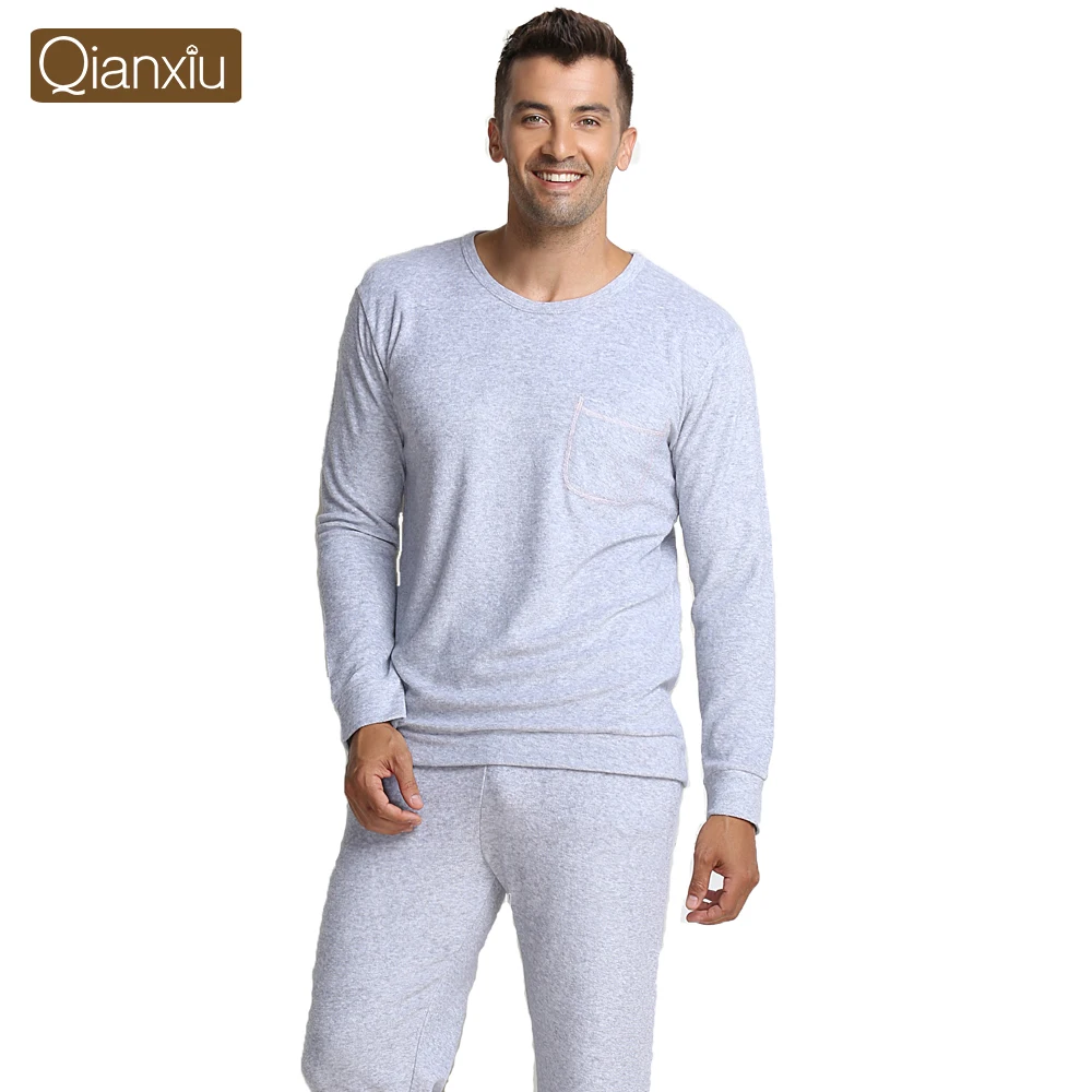 Qianxiu Pajamas For Men Knitted Bamboo Fiber Home Dress Plus Size Men