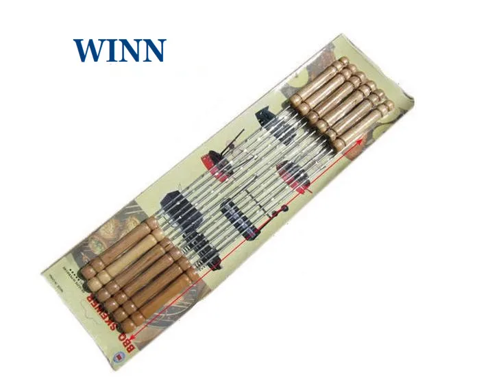 

12pcs Skewer Stainless steel BBQ Barbecue Skewer with wooden handle outdoor Grill Kabob Kebab Stick Lamb Skewer Grill