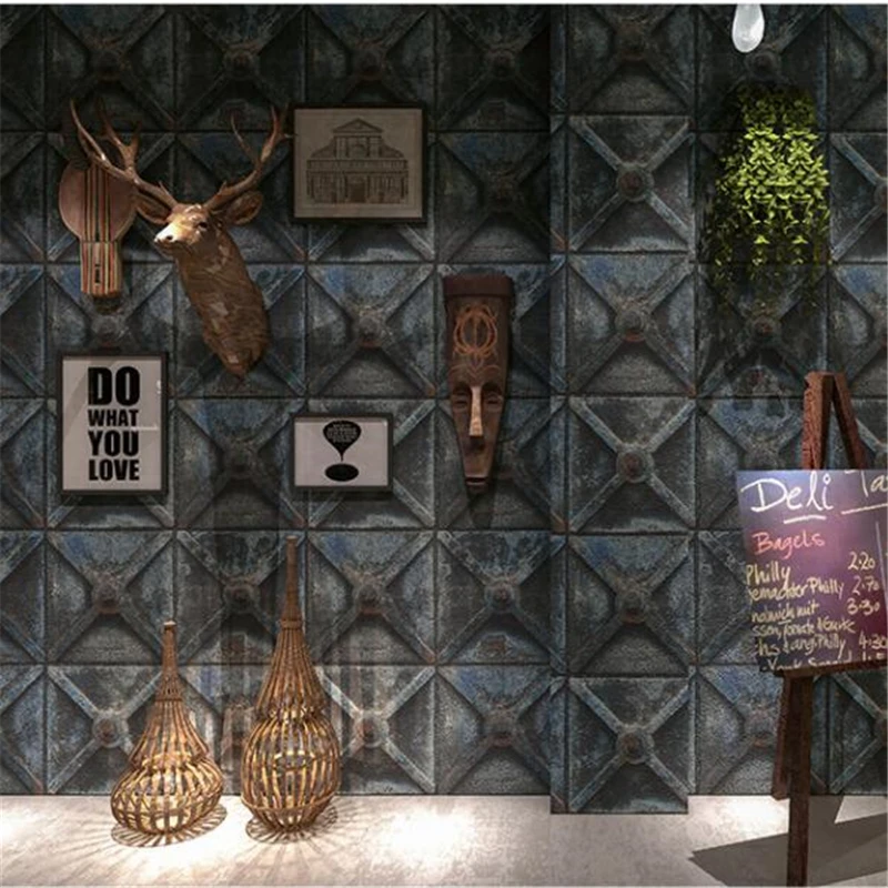 

beibehang wallpaper Nostalgic metal iron wallpaper restaurant compound industrial wind personality background wall bar wallpaper