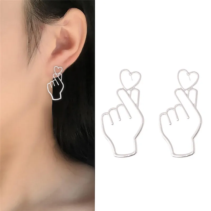 Fashion Trendy Earrings for women Dangle earrings Finger Heart Alloy Earrings Hollowed Out Love Ear Jewelry Brincos Y10#N (6)