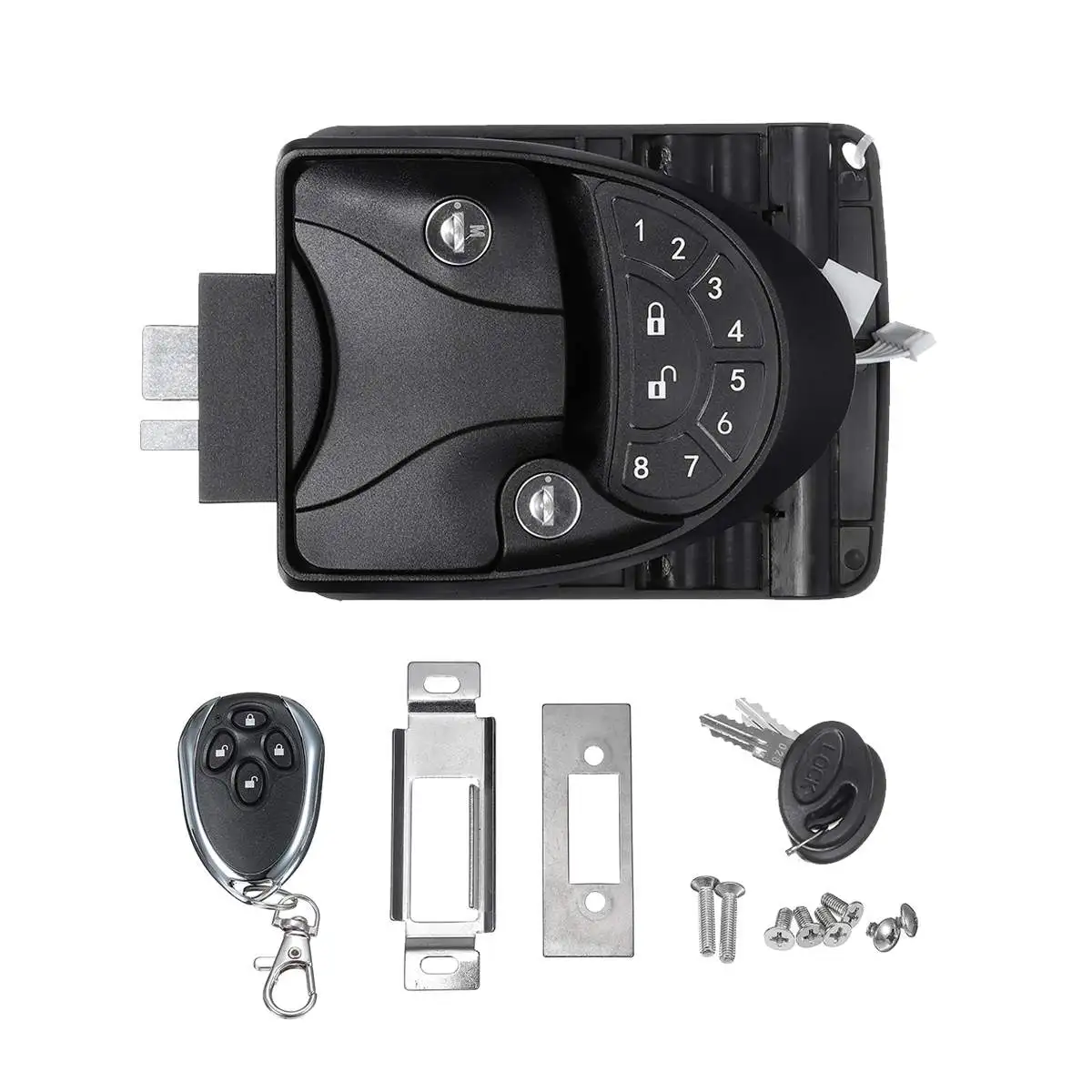 

Auto Vehicle Black Keyless Entry Door Lock Latch Handle Knob Deadbolt Trailer RV Freight Car Door Lock Theft Prevention Kit