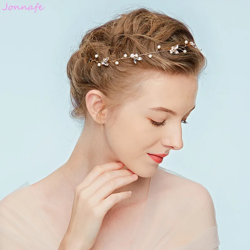 Jonnafe простой заколка для волос свадебный венок ручной работы свадьба оголовье Перл аксессуары для волос ювелирные изделия