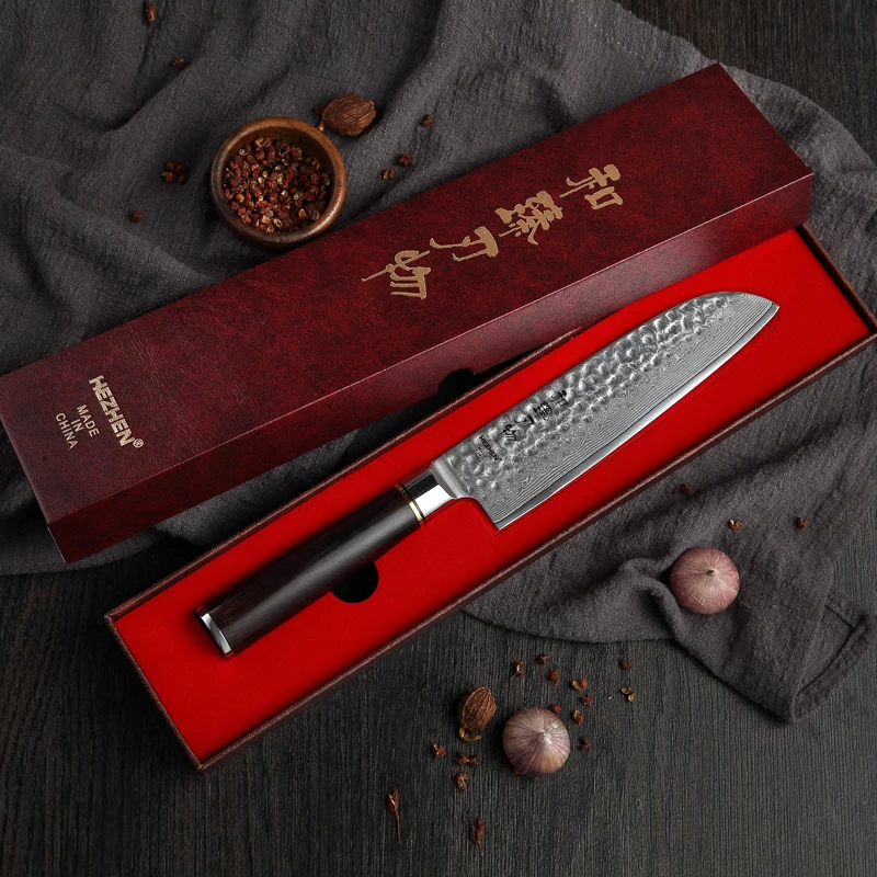 2018 Kitchen Knives Brand 7 inch Santoku Knife Japanese VG10 Damascus Steel Kitchen Cook Knife New Design with Ebony Handle 2018 Kitchen Knives Brand 7 inch Santoku Knife Japanese VG10 Damascus Steel Kitchen Cook Knife New Design with Ebony Handle