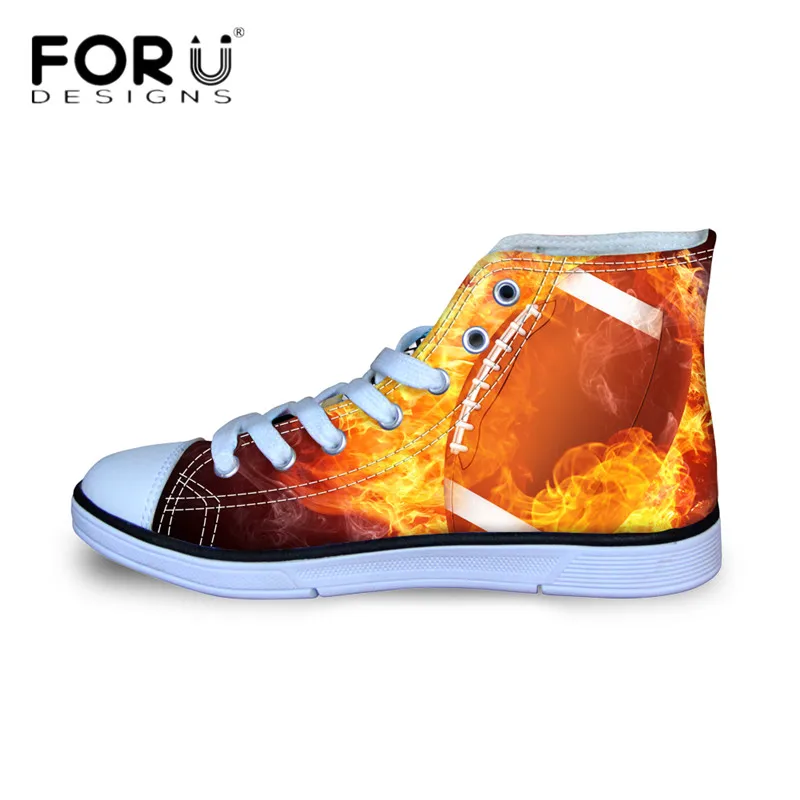 FORUDESIGNS/Детская парусиновая обувь 3D мяч огонь принт Обувь с дышащей сеткой кроссовки для детей мальчиков Повседневное осень обувь с высоким