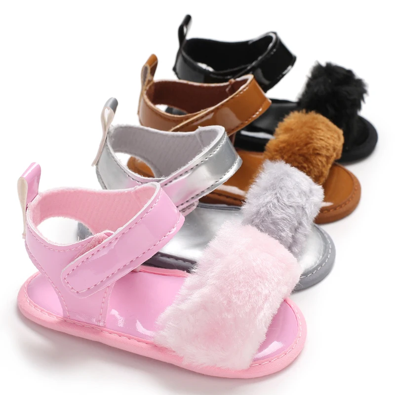 Летние Новорожденные младенческие детские туфли для девочек мягкая подошва для малышей детская кроватка, туфли, ползунки Плюшевые сандалии Сабо 0-18 м