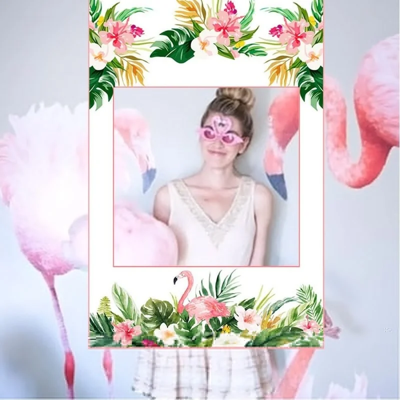 

1pc Summer Flamingo Photo Frame Paper Photo Booth Props Bachelorette Party Decor Tropical Hawaii Party Decor Wedding Hens Party