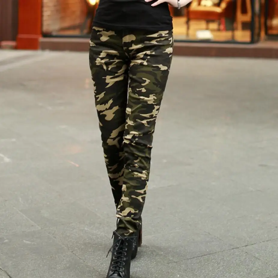 

2019 Summer Fashion Women Pants Female Casual Military Denim Trousers Tight Elastic Camouflage Pants h395