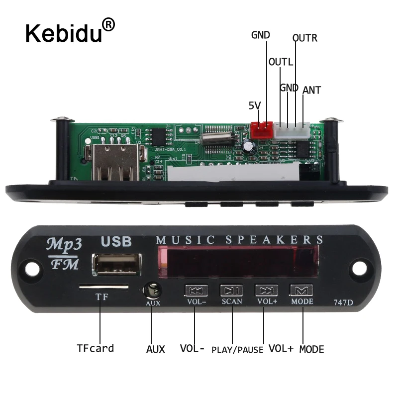 

Kebidu DC 5V 12V Micro USB WMA USB FM AUX TF Radio MP3 Decoder Audio Board No Bluetooth With Remote Music Speaker For Car