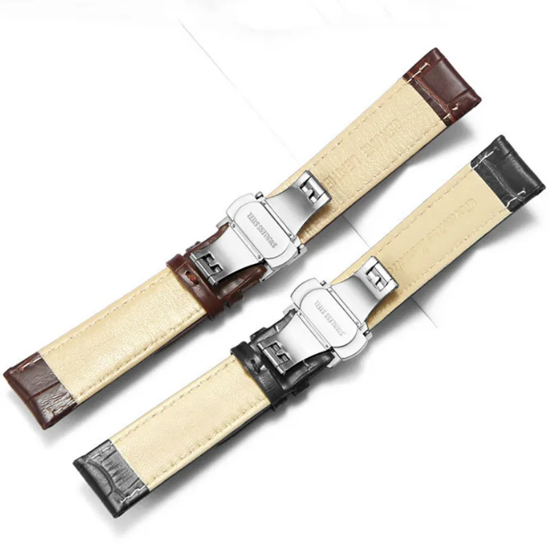 Butterfly Buckle Leather Watch Band Genuine Leather Strap 14mm 16mm 18mm 19mm 20mm 21mm 22mm 24mm Watch Accessories Watchband