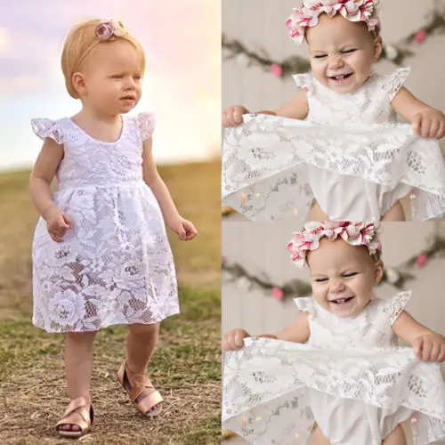 

Pudcoco New White Lace Dress Kids Baby Girls Princess Romper Jumpsuit Bosysuit Dress Newborn Infant Summer Clothes Sunsuit