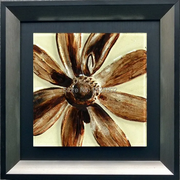 Wholesale HandPainted Framed Flower Glass Painting Designs Home Art for