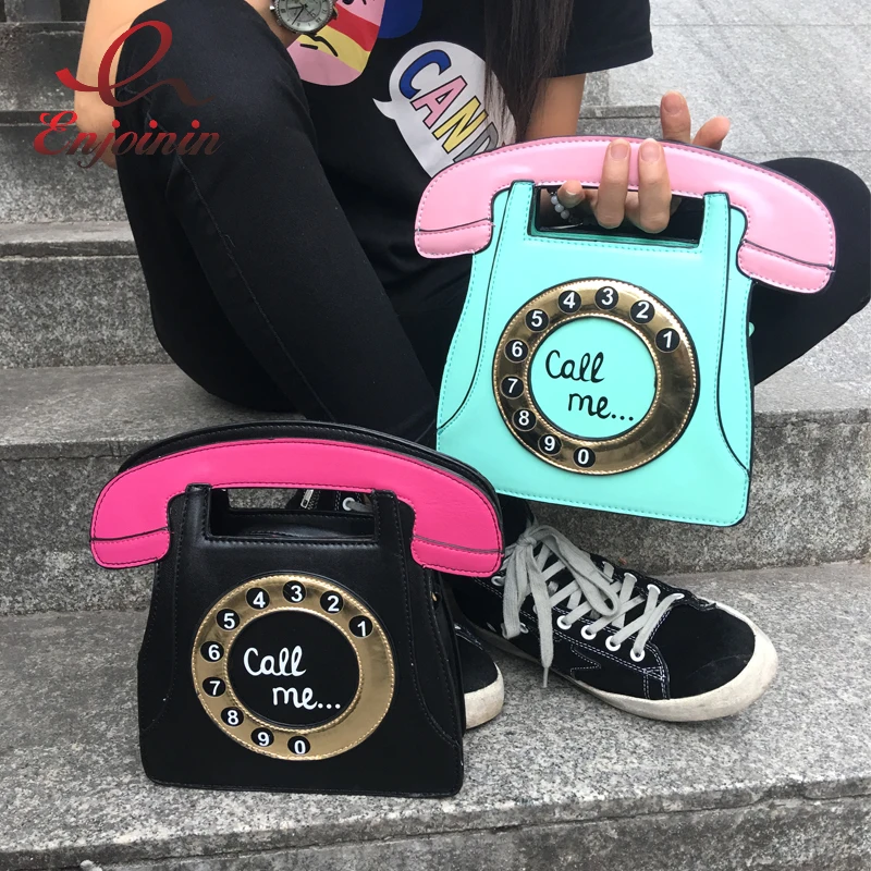 Goede Grappige Persoonlijkheid Mode Telefoon Ontwerp Letters Dames Pu Lederen Handtas Chain Purse Schoudertas Crossbody Messenger Bag Flap
