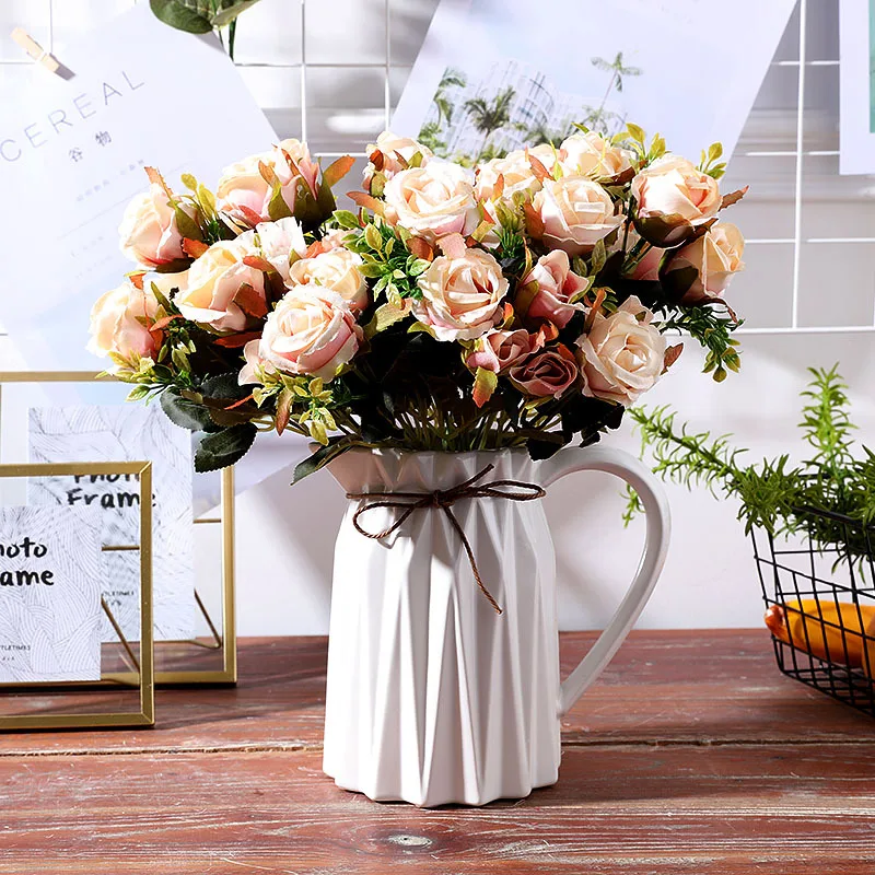 

9 Heads Artificial Rose Flower Bouquet Wedding Home Fall Fake Flowers Silk Bouquet Wreath Rose Fake Flower DIY Home Decorations