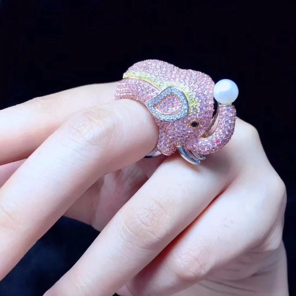 Anillos Qi Xuan_Fashion Jewelry_Pink Cute Little Elephant Rings_S925 Твердые серебряные модные rings_напрямую от производителя