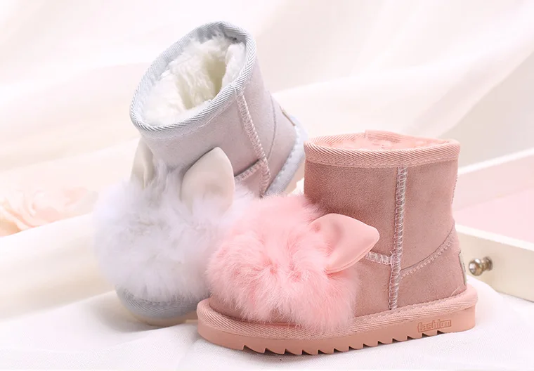 

Princess Girls Boots Winter Shoes Kids Rabbit Ankle Snow Boots For Girl Toddler Leather Boots With Fur Botte Fille 21-30 Size