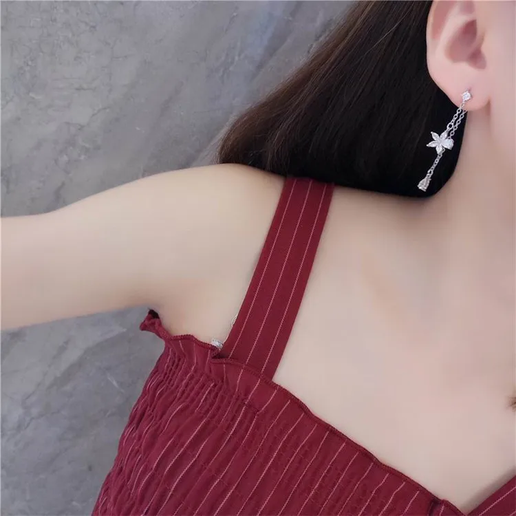 Женские Висячие серьги MENGJIQIAO корейские изысканные блестящие в форме цветка из