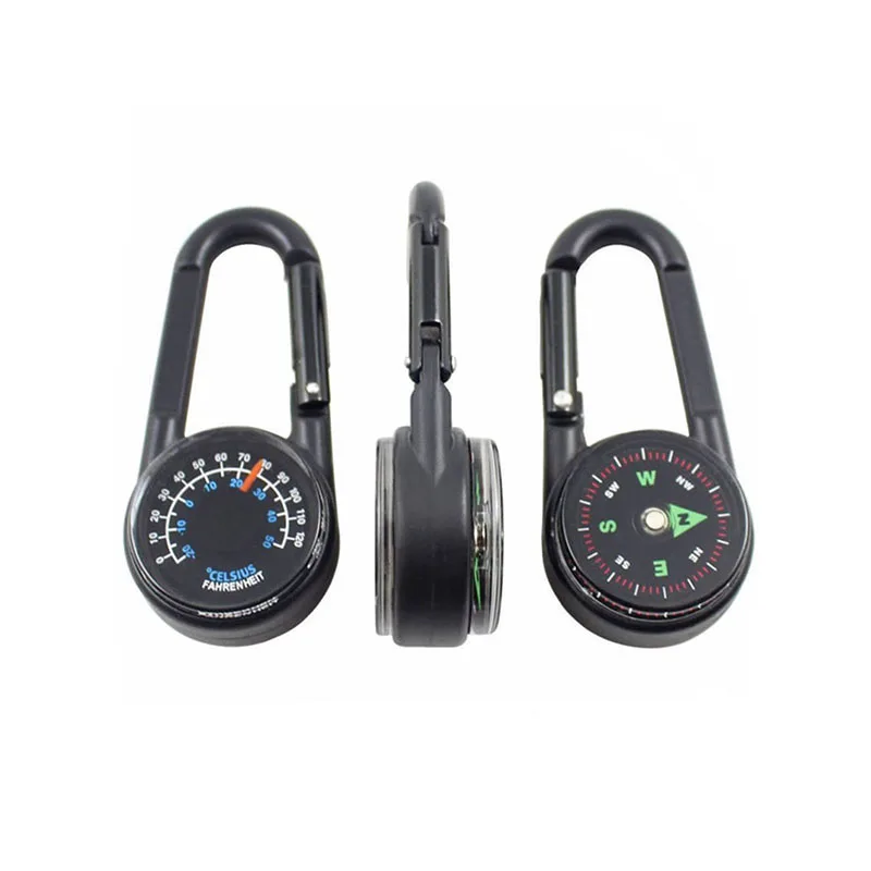Multifunctional Mini Compass Thermometer Key chain Carabiner Clip Snap Hook Outdoor Camping Tool Hiking Goods Tourism Equipment (7)