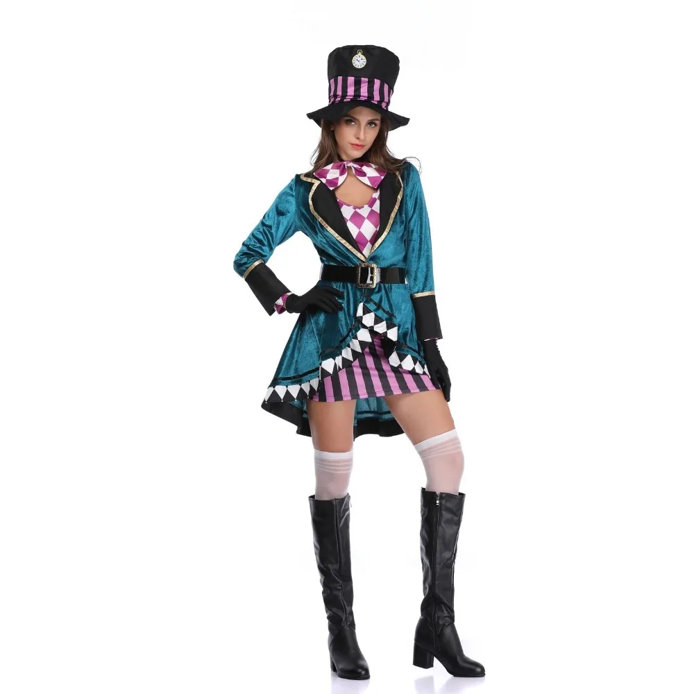 Костюм Алисы в стране чудес для женщин; маг на Хэллоуин; маскарадный костюм принцессы для девочек; маскарадный костюм для женщин; костюм цирка