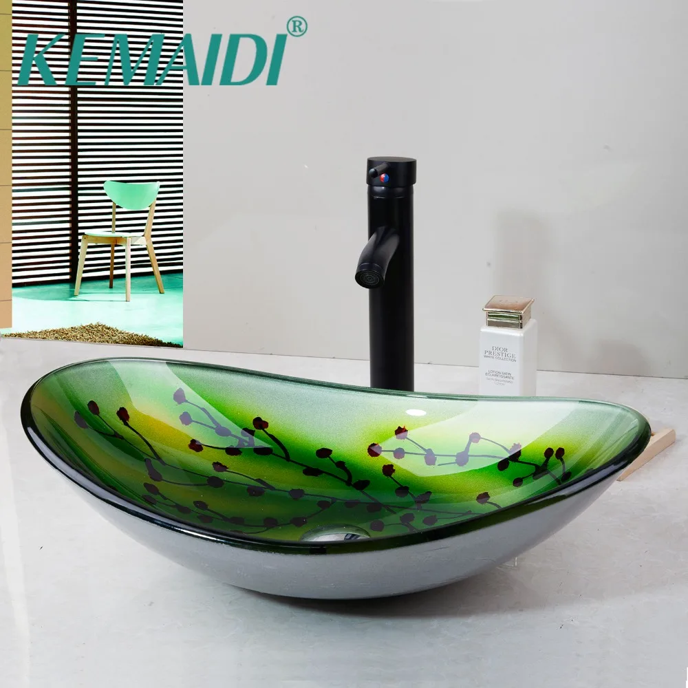 KEMAIDI البيضاوي زجاج الحمام حوض سفينة الغرور بالوعة الحمام خلاط حوض مغسلة النحاس الأسود الحمام صنبور مجموعة w/استنزاف KEMAIDI البيضاوي زجاج الحمام حوض سفينة الغرور بالوعة الحمام خلاط حوض مغسلة النحاس الأسود الحمام صنبور مجموعة w/استنزاف