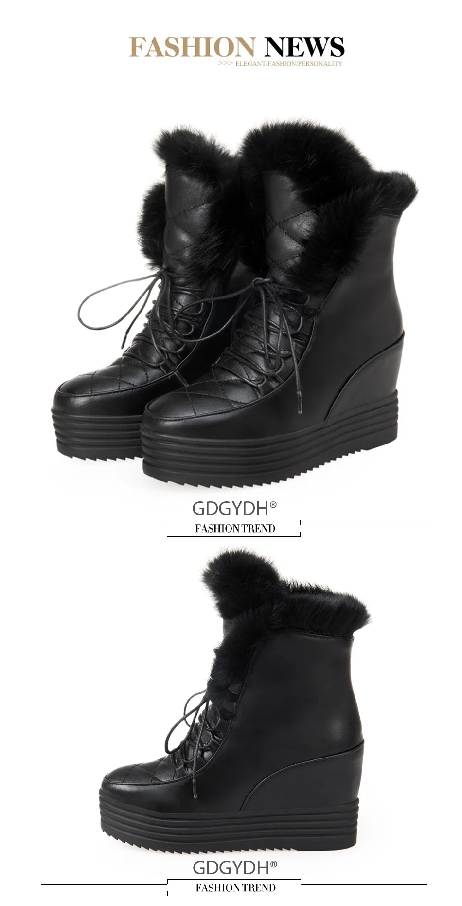 Gdgydh/модные зимние ботинки на меху; Новинка года; женская зимняя обувь на шнуровке; теплые женские ботильоны на платформе, увеличивающие рост, с круглым носком
