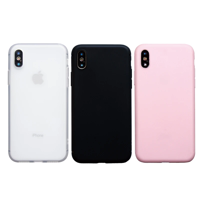 

Pure Color Black Pink Half Transparent soft silicon cover Case For iphone 7 8 Plus X 6 6s Plus 5s SE Full Body Protection Case