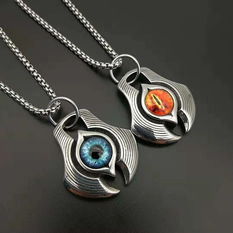 

New hot sale arrival unique feather red & blue pendant necklace devil eye stone gothic jewelry men