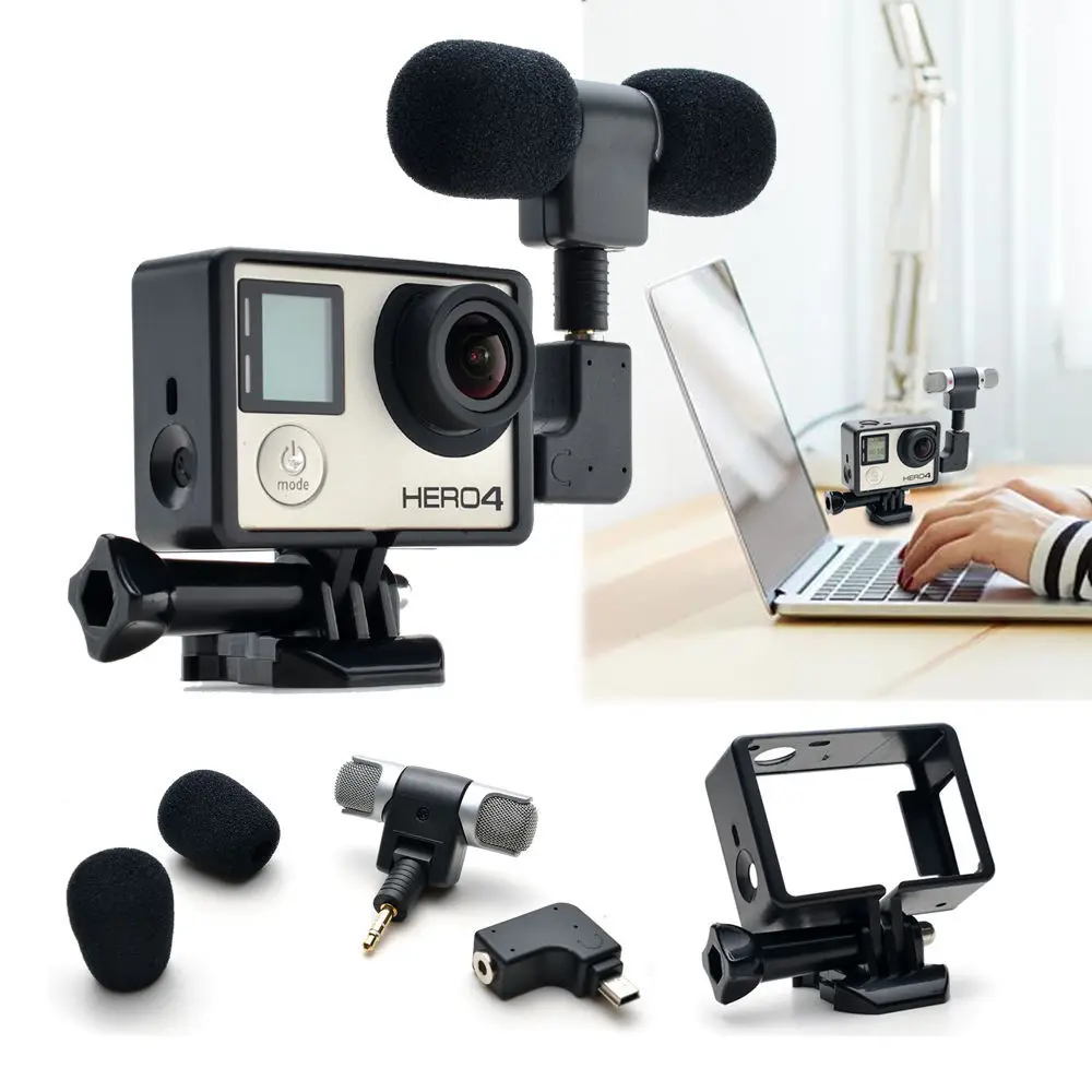 

High selling 3 in 1 Gopro Accessories Adapter and Standard protective Frame Case with Stereo Microphone For Gopro Hero 3 3+ 4