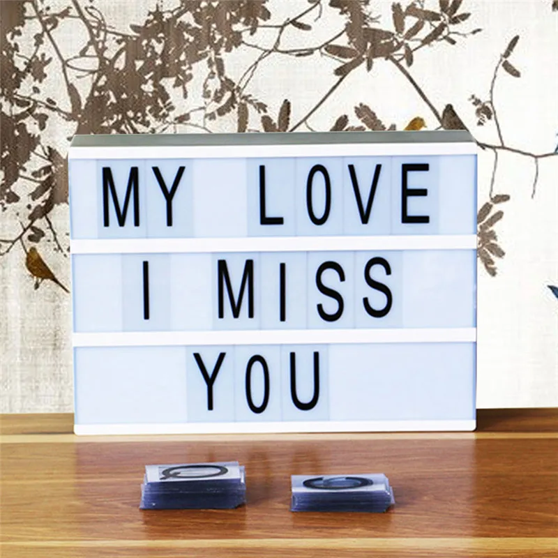 LED Light Box Letters DIY Lightbox Black Letters Cards Combination Night Light A4 Size Black USB/AA Battery Powered Cinema Lamp
