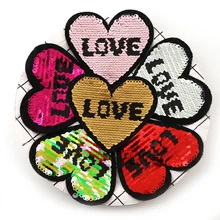6pcs Heart Love Reversible Change Color Sequins Sew On Patches For Clothes DIY Patch Applique Bag Clothing Coat Sweater Crafts