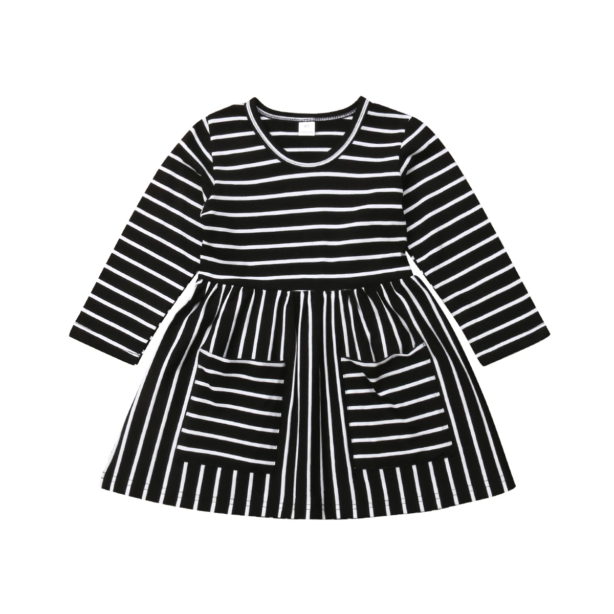 

Pudcoco 2019 Autumn Cute Dress Newborn Infant Baby Girls Striped Long Sleeve Party Pageant Prom Black Dress Clothes